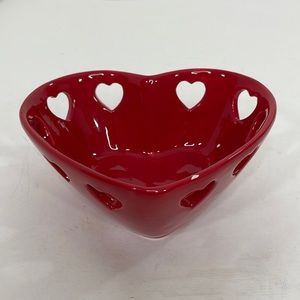 Valentine’s Day Candy Dish /Trinket Red Glazed Ceramic Heart Cut Outs CVS 2011